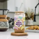 Mental Breakdown Glass Cup - Vaso de vidrio con tapa de bambú de 16 oz 
