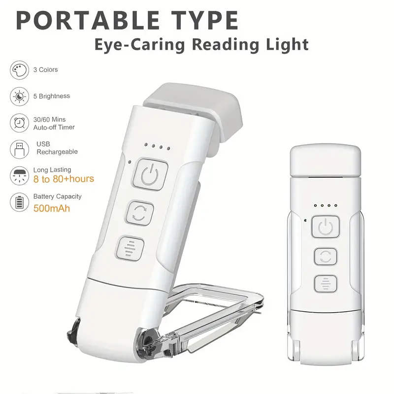 Lámpara de Lectura USB recargable, 3 niveles de brillo ajustable 
