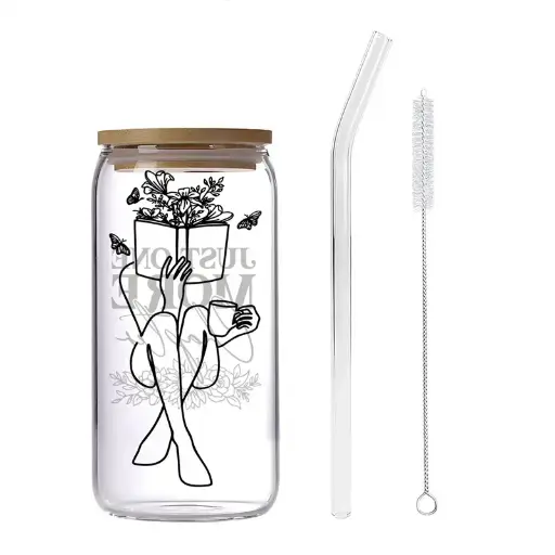 Booklover Glass Cup - Vaso de vidrio con tapa de bambú de 16 oz