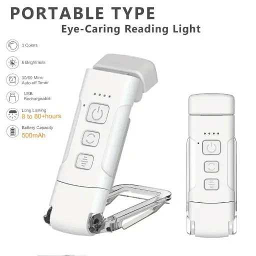 Lámpara de Lectura USB recargable, 3 niveles de brillo ajustable 
