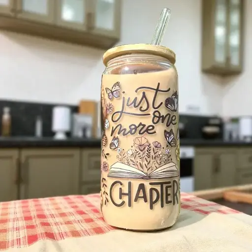Just one more chapter Glass Cup - Vaso de vidrio con tapa de bambú de 16 oz 
